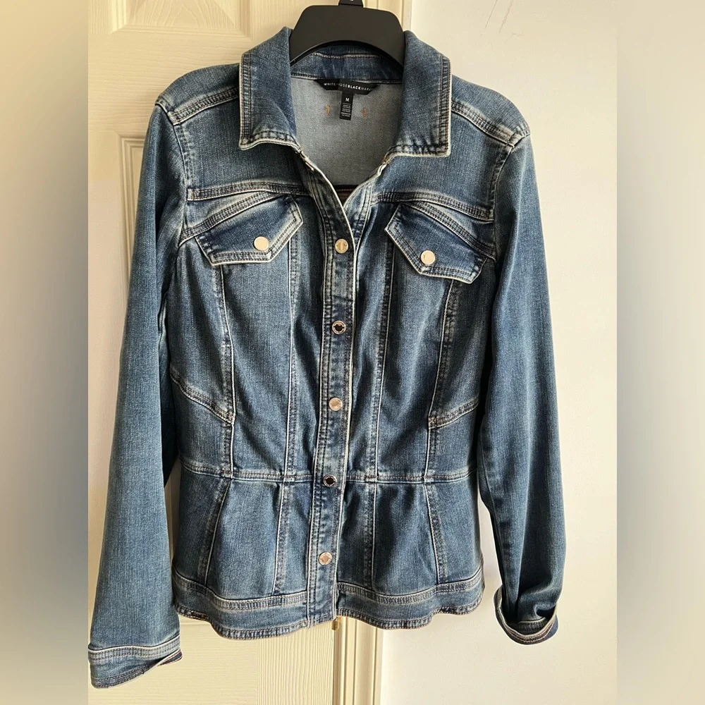 White House black market peplum trucker denim jacket M - Picture 1 of 11
